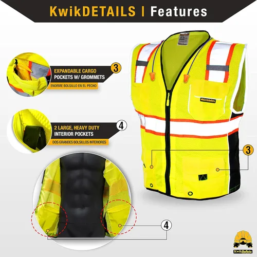 Miniatura 4 de KwikSafety - Charlotte, NC - Chaleco de seguridad clásico y supremo [bolsillo gigante] Clase 2 Trabajo PPE ANSI probado OSHA Cumple con OSHA