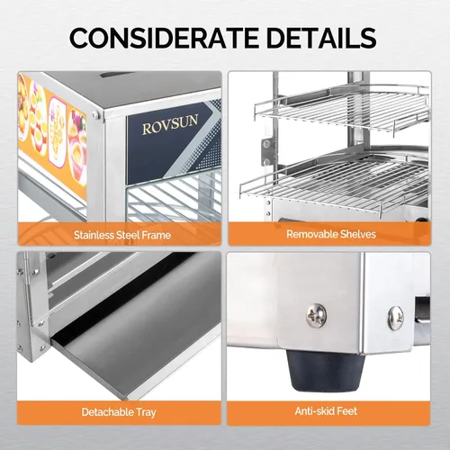 Miniatura 4 de ROVSUN Calentador de alimentos con pantalla para pizza, calentador de alimentos comercial para encimera, calentador eléctrico de pretzel