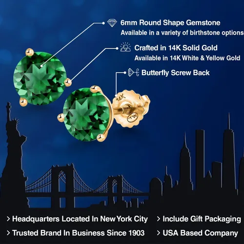 Miniatura 171 de Gem Stone King Aretes de Martini de oro amarillo de 14 quilates Aretes de tuerca de 3 puntas para mujeres y hombres Redondos de 0.236 pulgadas