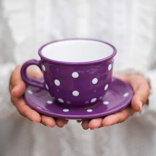 Miniatura 19 de City to Cottage Taza y platillo de café capuchino de cerámica grande de lunares blancos y negros hechos a mano de 12 oz/11.8 fl oz, cerámica