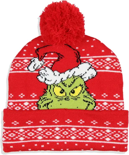 Miniatura 3 de Dr. Seuss The Grinch Who Stole Christmas - Juego de bufanda de punto y gorro de pompón, Rojo
