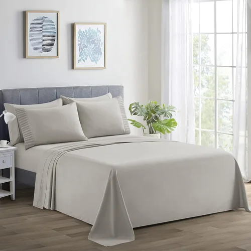 Miniatura 18 de Marina Decoration Juego de sábanas de 4 piezas ultra suave y sedoso de rayón sólido de bambú para todas las estaciones, con 2 fundas de almohada