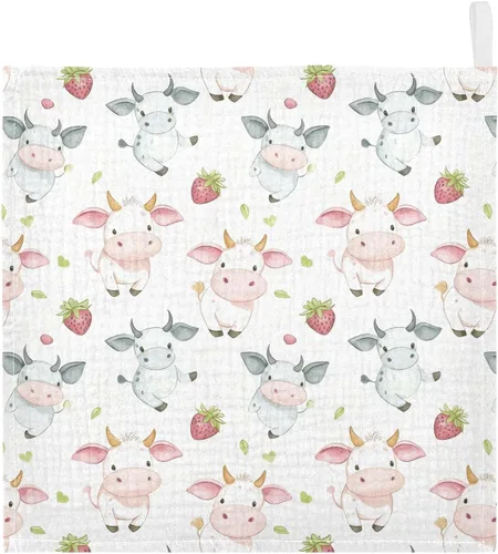 Miniatura 9 de Toallas de algodón para bebé, toallas de baño unisex para recién nacidos, toallitas naturales para piel delicada, 11.8 x 11.8 pulgadas, paquete de 5