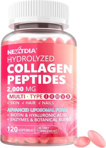 Píldoras de péptidos de colágeno hidrolizados para mujeres, 2000 mg de forma liposomal tipo I, II, III, V, X para una absorción óptima, cápsulas