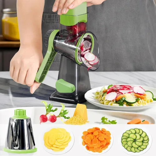 Miniatura 3 de Rallador de queso con mango, rallador de queso giratorio multifuncional, rallador de queso de cocina puede picar fácilmente verduras, papas, Verde