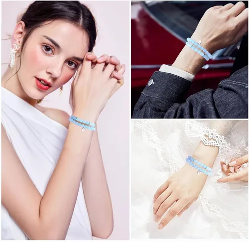 Miniatura 8 de 2 pulseras de cuentas naturales para mujer, gemas semipreciosas, pulseras de cristal curativo de 0.315 in con tarjetas, pulsera elástica ajustable