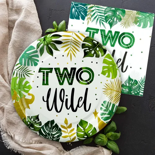 Miniatura 6 de Dos decoraciones de cumpleaños salvajes, artículos para fiestas temáticas de selva de safari incluyen pancarta, telón de fondo, platos, vasos