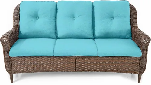 Miniatura 20 de Sofá de mimbre para patio, sofá de mimbre para exteriores, resistente para todo tipo de clima, sofás para 2 personas con respaldo alto y cómodos