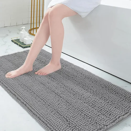 Miniatura 118 de Grandaily Alfombras de baño de felpilla a rayas de 24 x 16 pulgadas, extra gruesas y suaves, absorbentes, parte trasera de goma, alfombra de ducha