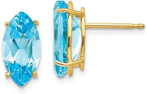 Aretes de oro amarillo macizo de 14 quilates, 0.472 x 0.236 in, topacio azul marquesa, 0.472 in x 0.236 in, Gema, Topacio