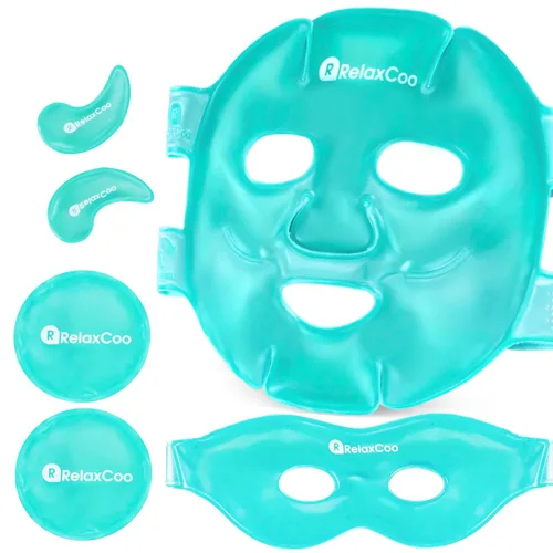 RelaxCoo Máscara de hielo para cara y ojos para ojeras e hinchazón, compresa fría y caliente, paquete de mascarilla facial de gel frío refrescante