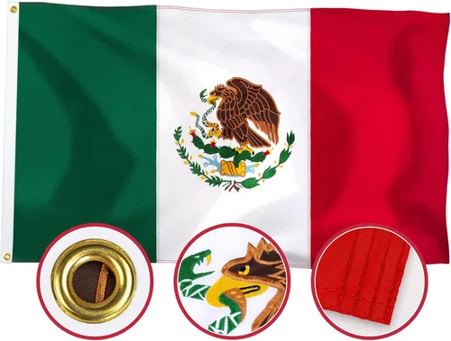 XIFAN Bandera de México prémium de 3 x 5 pies, para exteriores, grande, de doble cara, resistente, de nailon 210D, bandera mexicana grande para