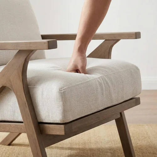 Miniatura 8 de HNY Mid-Century - Silla decorativa tapizada moderna, sillón de tela de lino con marco de madera maciza, cómoda silla de descanso con almohada