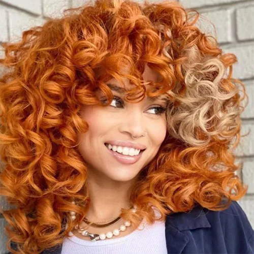Auburn - Pelucas rizadas para mujeres negras, peluca corta con flequillo, pelucas rizadas suaves y sueltas para mujeres, fibra sintética, cabello