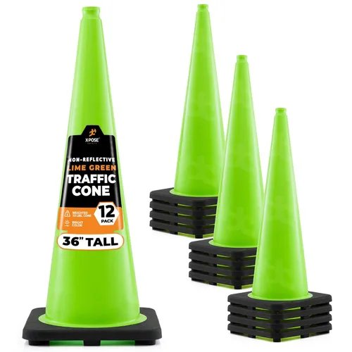Miniatura 46 de Xpose Safety Cono de tráfico verde lima de 28 pulgadas, paquete de 4, cono de seguridad de PVC de alta calidad para estacionamiento, precaución