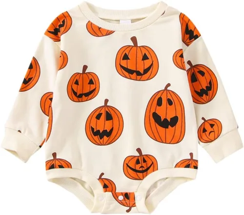 Miniatura 30 de Ropa de Halloween para bebé niña, sudadera con estampado de calabaza, mameluco de burbujas, lindo traje de Acción de Gracias de otoño