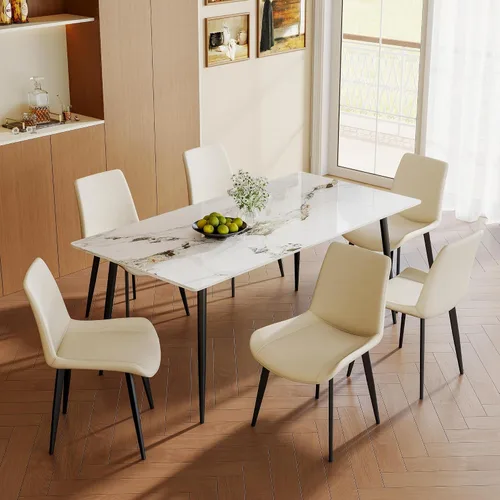 Miniatura 7 de Juego de 2 sillas de comedor, sillas de comedor tapizadas, modernas sillas de comedor y cocina de piel sintética con patas de metal resistentes