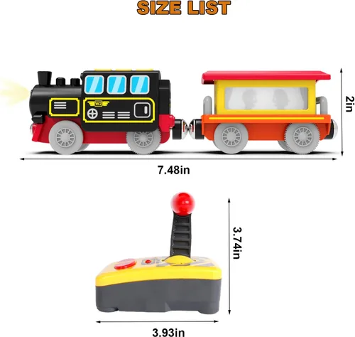 Miniatura 5 de Juguete de tren de locomotora a pilas para pistas de madera, vehículos de control remoto para niños pequeños, compatible con Thomas, Brio