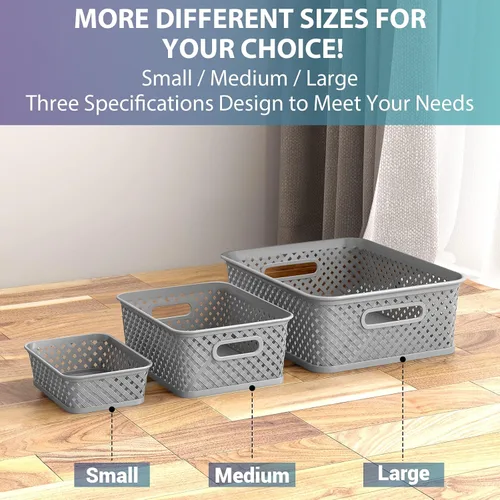 Miniatura 7 de MaxGear Organización y Almacenamiento 3 Paquetes, Contenedores Organizadores de Plástico, Cestas Tejidas para Almacenamiento, Cestas de Plástico