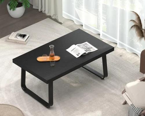Miniatura 6 de HSH Mesa de café negra moderna, mesa de centro de madera rústica y metal, mesas de café sencillas de estilo granja para sala de estar, mesa de té