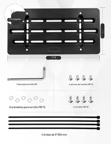Miniatura 6 de RED WOLF Soporte de Placa Delantera Universal para Automóvil, Camión, Furgoneta, SUV con Marco de Etiqueta, 6 Tornillos y Juego de Llaves, Negro