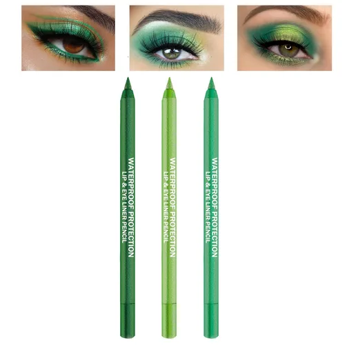CAHIUYOA Juego de delineador de ojos verde de 3 piezas, lápices de sombra de ojos metálicos y perla brillante con acabado brillante