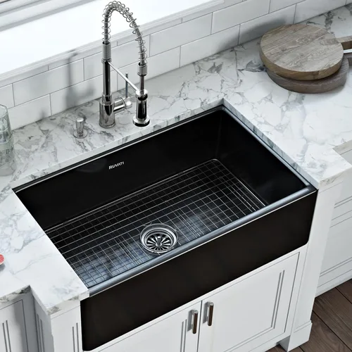 Miniatura 2 de Ruvati RVL2100BK - Fregadero de cocina reversible con delantal frontal de 30 x 20 pulgadas, color negro brillante