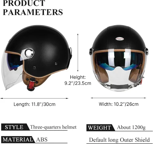 Miniatura 6 de Cascos de cara abierta para motocicleta, aprobados por el DOT, 3/4, casco para motoneta con visera dual, hebilla de liberación rápida, cascos