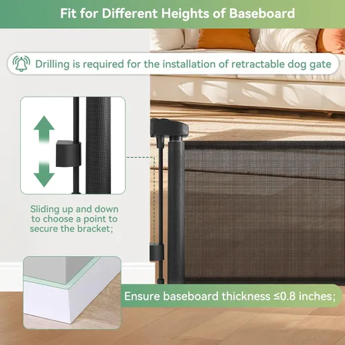Miniatura 4 de Puerta corta para perro, puertas retráctiles para perros de 14 pulgadas de alto, puerta retráctil de malla para mascotas, extendida hasta 55