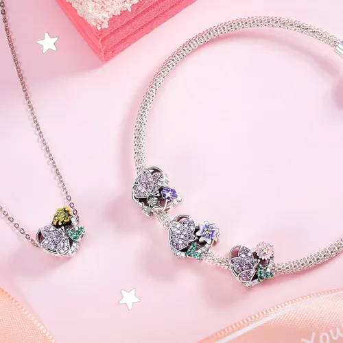 Miniatura 2 de NINGAN Dije de piedra natal de flor de nacimiento para dijes, pulseras de cumpleaños, joyería de cumpleaños, mariposa morada, amor, corazón