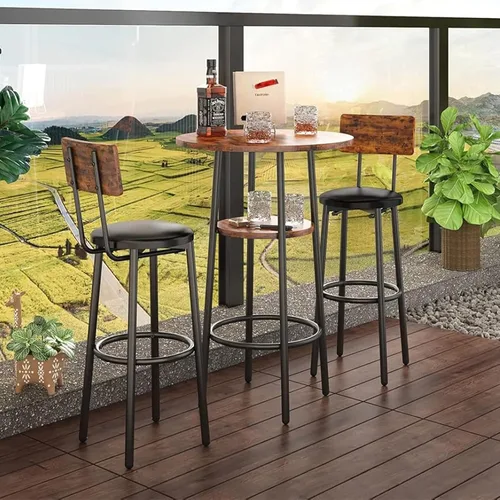 Miniatura 7 de Juego de mesa de comedor de 3 piezas para 2, pequeña mesa de cocina redonda con 2 sillas, mesa de bar de altura de mostrador con almacenamiento