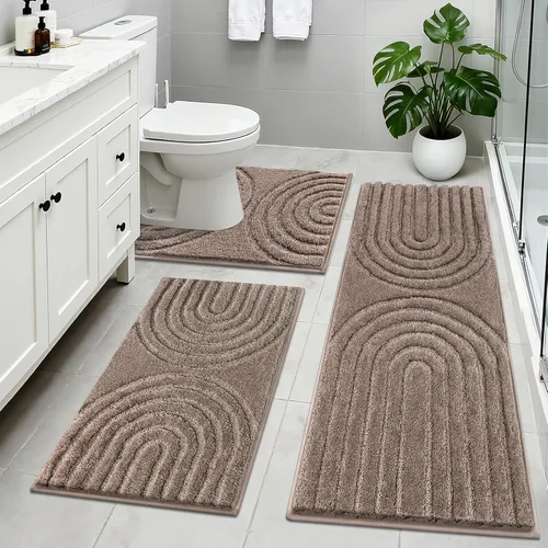 Miniatura 19 de Juego de alfombras de baño HEBE de 5 piezas, tapetes de baño absorbentes y suaves para baño, juego de tapetes de baño lavables a máquina