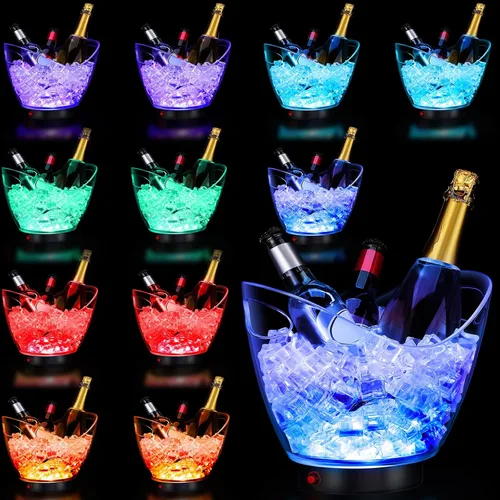Miniatura 9 de Umigy Cubo de hielo de plástico transparente de 5L LED de 5 L, luz de gran capacidad, enfriador LED colorido RGB con luces para champán, vino
