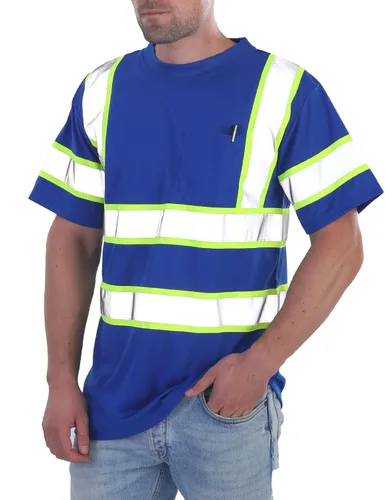 Miniatura 25 de sesafety Camisas de alta visibilidad para hombre clase 3 Hi Vis, camisetas reflectantes de construcción para hombres con bolsillo, camisetas