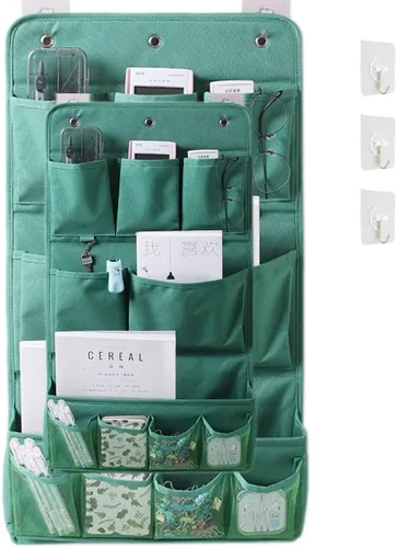 Miniatura 11 de Organizador colgante con bolsillos, bolsa de almacenamiento de pared y puerta con 3 ganchos adhesivos, organizador de almacenamiento colgante