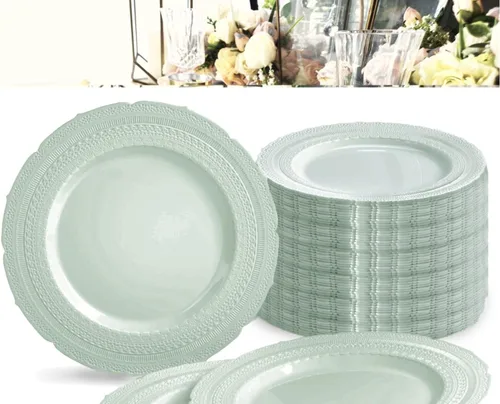 Miniatura 18 de Paquete de 240 platos, platos desechables de plástico extra pesados para fiesta de boda vintage (plato llano de 11 pulgadas, blanco castillo)