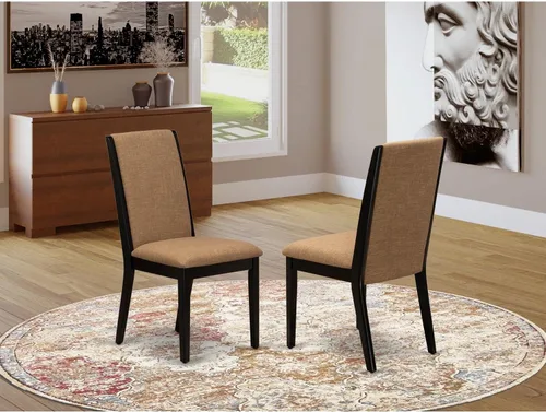 Miniatura 2 de East West Furniture LAP1T47 Lancy Parson - Juego de 2 sillas de comedor tapizadas de tela de lino color sable claro, color negro