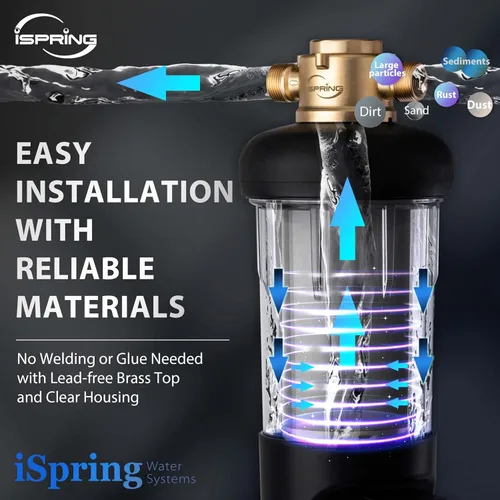 Miniatura 7 de iSpring WSP200ARJ Filtro de agua de sedimentos de centrifugado, Tamaño Jumbo mejorado, Gran capacidad, Reutilizable con módulo de auto-lavado