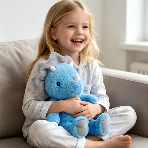Miniatura 6 de VANLINNY Animales de peluche de dinosaurio, juguete de dinosaurios azules para niños de 3 a 5 años, bonito peluche de triceratops de 9 pulgadas