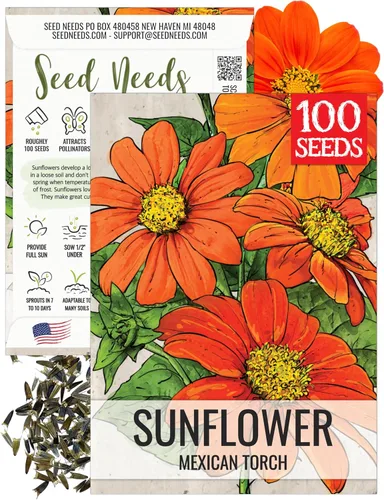 Seed Needs Semillas de girasol mexicanas para plantar flores de Tithonia rotundifolia – Semilla de flor anual de polinización abierta para plantar