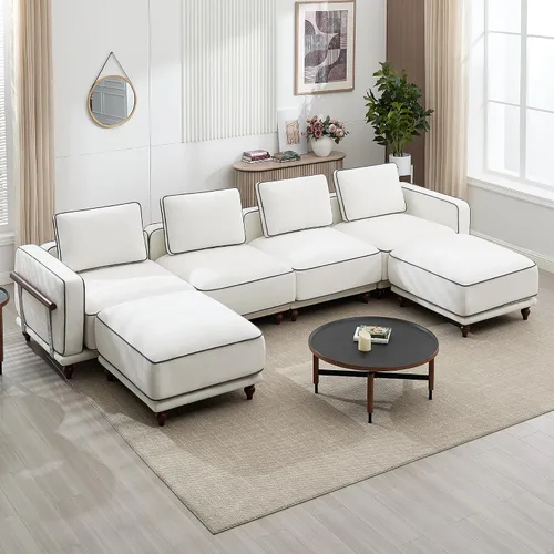 Miniatura 13 de Otomano cuadrado de 35'' para sofá seccional modular, otomanos tapizados y móviles con reposapiés para sala de estar, dormitorio, chenilla blanca