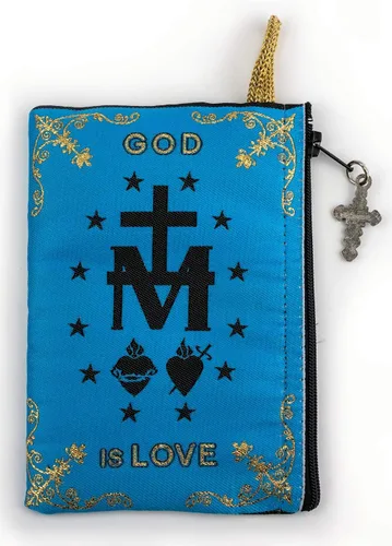 Miniatura 3 de Bolsa de rosario católico, símbolo de medalla milagrosa de Nuestra Señora de Gracia, joyería de 4 x 6 pulgadas y monedero con cruz, pequeña bolsa