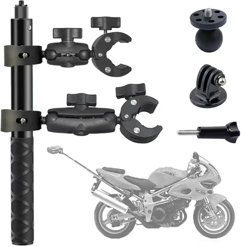 Soporte de abrazadera para manillar de motocicleta con palo selfie invisible de 47.3 pulgadas, compatible con cámara de acción Insta360 ONE X5 X4 X3
