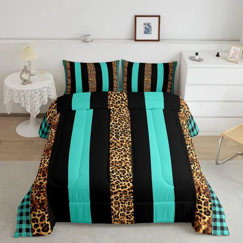 Miniatura 8 de Juego de edredón Manfei Leopardo Rosa Tamaño Individual, Juego de ropa de cama con estampado de cebra negro y blanco 2 piezas para decoración