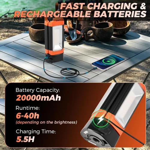 Miniatura 6 de SakerPlus Luz portátil para campamento, linterna telescópica de campamento de 14000 mAh con fuente de alimentación recargable, lámparas magnéticas