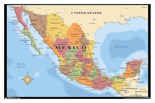 Miniatura 12 de Trends International Map - Póster de pared de México, 14.725" x 22.375", versión con marco de madera de granero