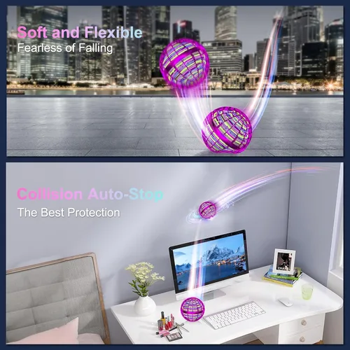 Miniatura 5 de Ivtivfu Bola de orbe voladora (rosa, 2025 actualizada) con luces deslumbrantes, giratorio mágico flotante, dron boomerang, globo cósmico flotante