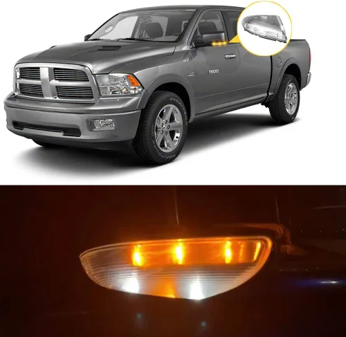 Miniatura 2 de Espejo lateral LED intermitente, luz de charco para conductor y pasajero, lente transparente para 68064948AA 68064949AA compatible con Dodge Ram