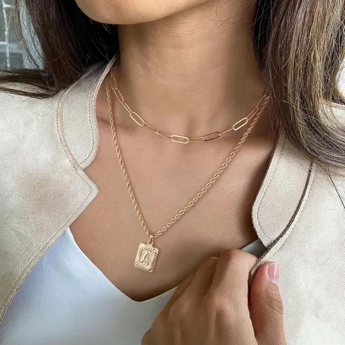 Miniatura 2 de Yooblue Collares con inicial en capas de oro para mujer, chapados en oro de 14 quilates, collares con dije de inicial, collares de cadena