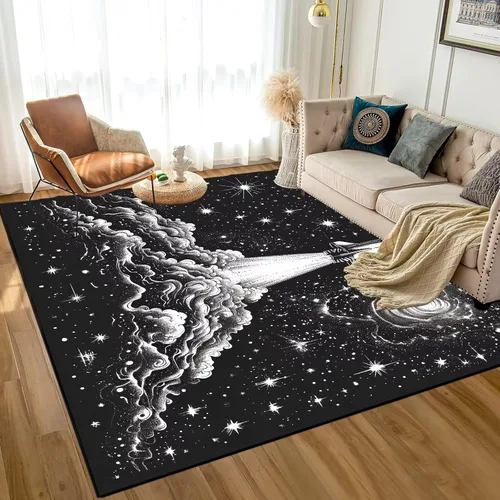 Miniatura 11 de Alfombra de galaxia de 2 x 3 pies, alfombra espacial para niños y niñas, dormitorio, sala de estar, océano, transbordador, barco, alfombra de noche